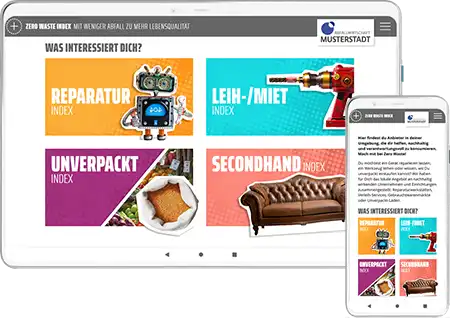 Die Plattform Zero-Waste-Index auf dem Tablet und dem Smartphone